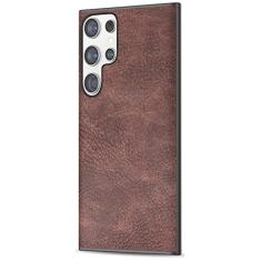 SALAWAT Capa para Galaxy S22 Ultra, capa de telefone fina de couro PU vintage à prova de choque, leve, macia, amortecedora, capa protetora híbrida de policarbonato rígido para Samsung Galaxy S22 Ultra