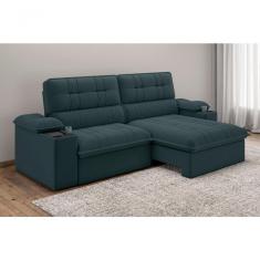 Sofá Stylus 2,10m Retrátil-reclinável Com Porta Copos E Cooler Suede Petróleo - X Sofás