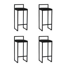 Kit 4 Banquetas Industrial Premium Alta Bar Cozinha Bistrô Em Aço Dori Preta Assento Suede Preto