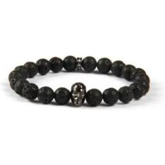 Pulseira Masculina Pedra Vulcânica Capitão América - Dali Acessorios