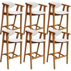 Kit 06 Banquetas Alta Para Cozinha Bancada Bar Sala De Jantar Fixa Cecília L02 Facto Branco - Lyam