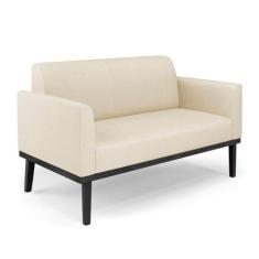 Sofá Namoradeira Base De Madeira Fixa Preto Marisa Linho Bege A19 D03 