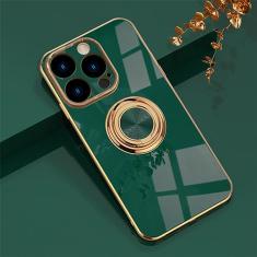Capa de silicone magnética de luxo para iPhone 14 13 12 11 Pro Max XS 8 Plus iPhone13 iPhone14 14Pro 13Pro Capa macia com suporte de anel, verde escuro, para iPhone 12