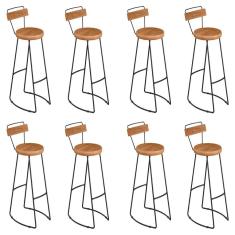 Kit 8 Banquetas Alta Astra Com Encosto Base Metálica - Pallazio