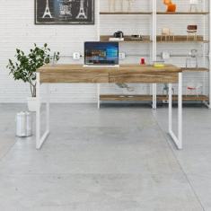 Escrivaninha Mesa Escritório Kuadra 2 Gavetas 135cm Industrial Carvalh