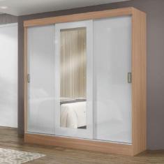 Guarda Roupas Casal Com Espelho 3 Portas De Correr 2 Gavetas Mônaco Ma