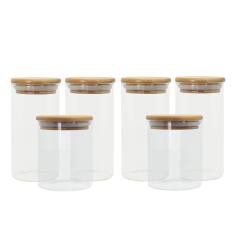 Conjunto de Potes Herméticos com Tampa de Bambu - 6 peças