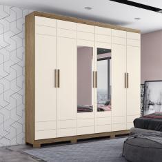 Guarda Roupa Casal 06 Portas Com 02 Espelhos 02 Gavetas Flora Henn - Duna com Cristal
