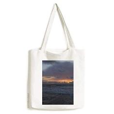 Bolsa de lona com imagem de natureza e céu oceano, bolsa de compras casual