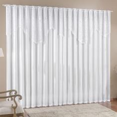 Cortina Nicole 4 Metros Branca Tecido Microfibra Com Renda Floral Sala Quarto