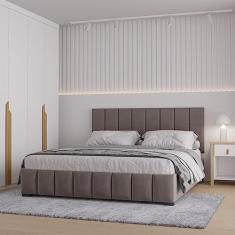 Cama com Cabeceira Queen Estofada Uvaia Cabecasa Madeiramadeira Cappuccino