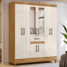 Guarda Roupa Solteiro Portugal Freijó Off White Com Espelho Moval