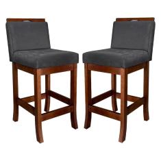 Kit 2 Banquetas Turim Assento 60 Cm Madeira Castanho Suede