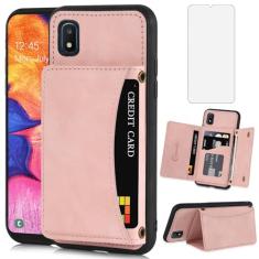 Asuwish Capa de telefone para Samsung Galaxy A10e Capa carteira com protetor de tela de vidro temperado e suporte de cartão de crédito de couro PU com compartimento robusto flip, acessórios para