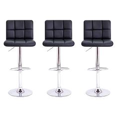 Kit 3 Banquetas Gomos Estofadas Giratórias Pretas com Encosto Alto - Ajustáveis, Design Vintage, Aço Cromado, Suporte até 120kg - Perfeito para Cozinhas e Espaços Gourmet