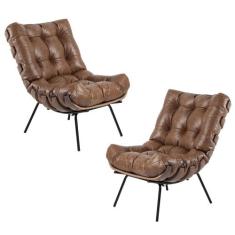 Kit 2 Poltrona Decorativa Sala de Estar Costela Couro Mel G34 - Gran B
