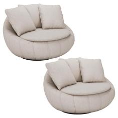 Kit 2 Poltronas Decorativas Giratória Sala de Estar Afrodite Linho Beg