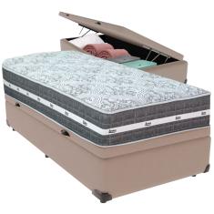 Cama Box Baú e Colchão Black Graphite Molas Ensacadas Solteiro 88x188X27 Anjos