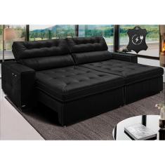Sofá de Couro Legítimo Retrátil Automático 2,15m Cama inBox Gran Vitaly. SoftGel D40