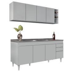 Armário De Cozinha Nevada E Balcão Gabinete 180cm Com Pia Dallas Cinza Claro - Lumil
