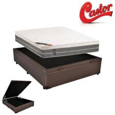 Cama Box Baú Viúva Medida Especial Sintético + Colchão Castor Molas Pr