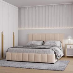 Cama com Cabeceira Queen Estofada Uvaia CabeCasa MadeiraOriginals - Ca