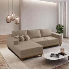 Sofá Fixo Com Chaise 2,5M Cronos Linho Com Molas lado Esquerdo Meu Sof