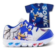 tenis de led infantil masculino sonic com luzinha meninos mais camisa-Masculino