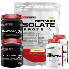 Kit Optimum Isolate Whey Protein 2kg  +  2x Creatina 100g + 2x Glutamina 300g - Bodybuilders-Unissex