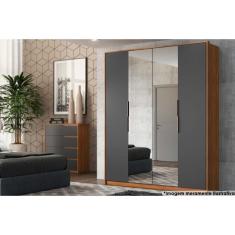 Guarda Roupa Casal 4 Portas c/ 2 Espelhos Attore Amendola/Grafito - Demóbile