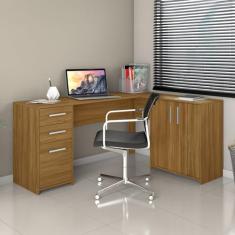 Mesa de Escritório em L 2 Gavetas 3 Portas Office Nt 2005 Freijó Trend