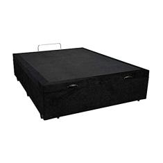 Cama Box Baú Viúvão Blindado Suede Preto Com 128Cm de Largura