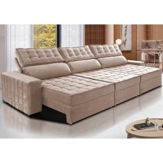 Sofá Retrátil E Reclinável 3,55M Cama Inbox Big Star Com Softgel D40 Velupluma Bege