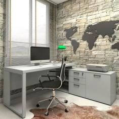 Mesa de Escritório Diretor em L Industrial 170cm Pés Metalon - F5 Offi