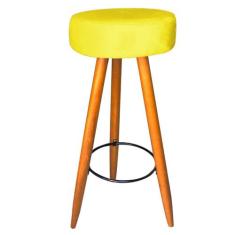 Kit 03 Banqueta Alta Flora Pés Palito em Madeira Caramelo  Bar Bistrô 