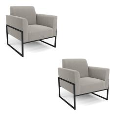 Poltrona Sala Estar Industrial Alta Preto Kit 2 Marisa Bouclê Cinza D03 - D`Rossi