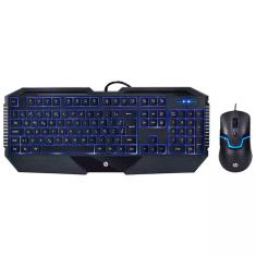 Kit Teclado e Mouse Gamer HP GK1100, USB, ABNT, LED Azul, 1600DPI, Preto