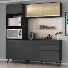 Armário de Cozinha Compacta 182cm Veneza Multimóveis V3695, Preto