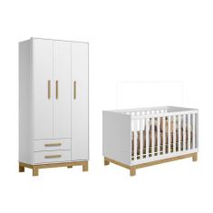 Guarda Roupa Infantil 3 Portas e 2 Gavetas com Berço Mini Cama Encantado Q01 Branco Clique Chique