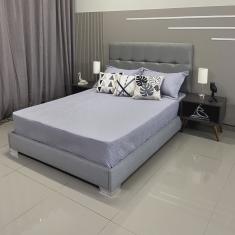 Cama Reforçada Com Cabeceira Berlim Linho Cinza rbl Casal 1,40 X 1,90