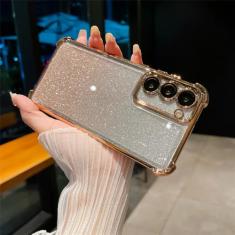 Capa de telefone luxuosa galvanizada com glitter para Samsung Galaxy S24 S22 Plus Ultra S23 FE gradiente anti-choque capa de quatro cantos, dourada, para S23Plus