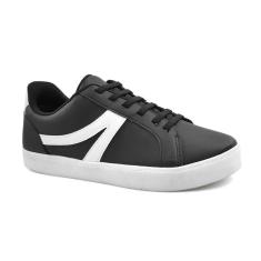 Tênis Godiva Casual Minimalista Cadarços Feminino Preto Branco