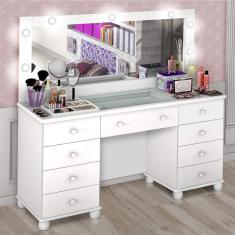 Penteadeira LED com Espelho 9 Gavetas Camarim Planet Baby Branco