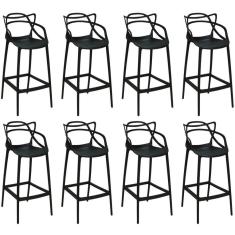 Kit 8 Banquetas Allegra Com Encosto Design Cozinha/bancada - Preto