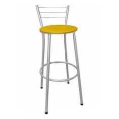 Banqueta Alta Prata com Encosto para Cozinha Assento Amarelo - Fortmix