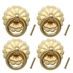 Unlorspy Puxadores de anel de latão antigo de 6 peças - puxadores de armário com parafusos para cômoda de gaveta de armário de móveis (tamanho do anel: 25 mm/2,5 cm, formato de flor, latão)