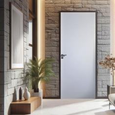 Kit Porta de Madeira Lisa Primer 210x72cm Batente 14cm Branco