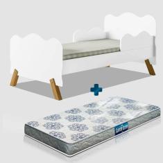 Cama Juvenil Pés Em Madeira Branca Com Colchão Probel