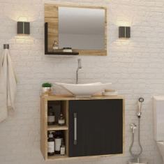 Armário de Banheiro com Cuba e Espelho 1 Porta 2 Prateleiras Carvalho/