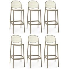 Kit 6 Banqueta Alta Com Encosto Roma Em Polipropileno - Branco/cinza Escuro